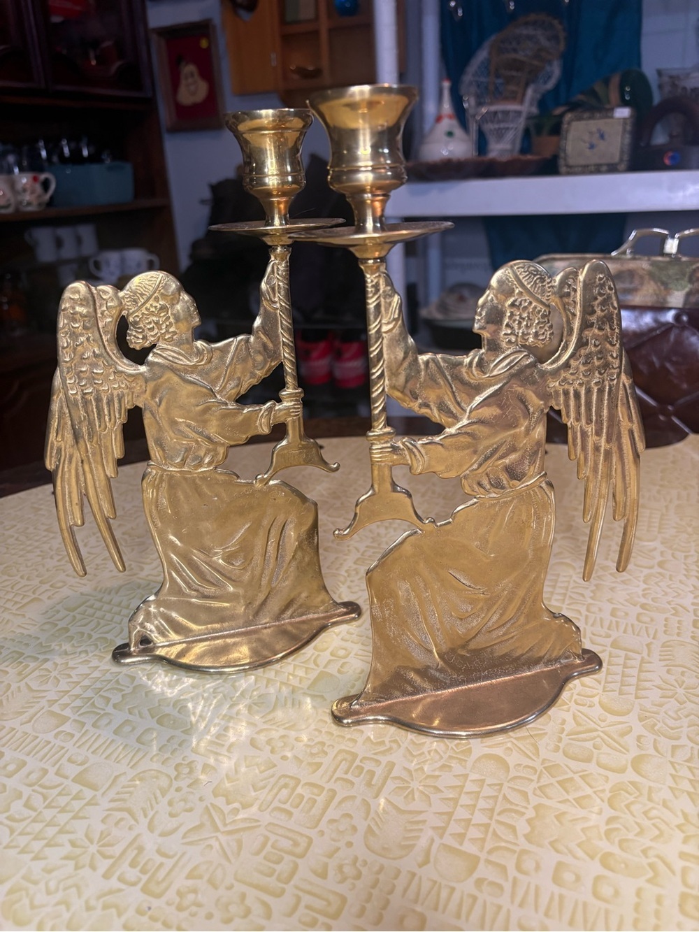 Vintage Brass Angel Pair Candle Holders - Gold Tone